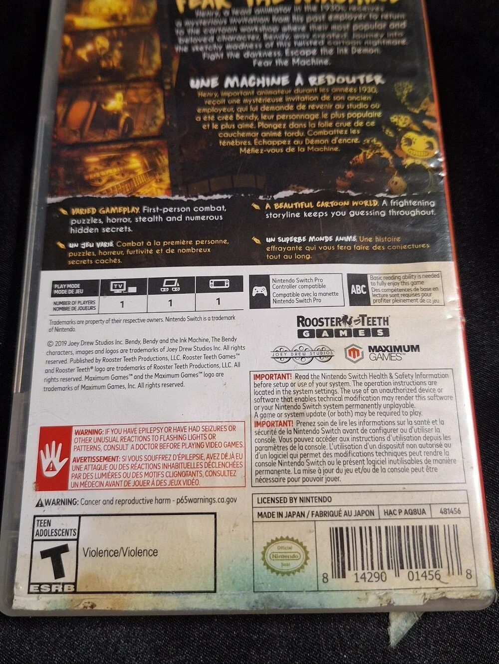 Bendy and the Ink Machine Nintendo Switch Game~Rated T For Teen~No Book
